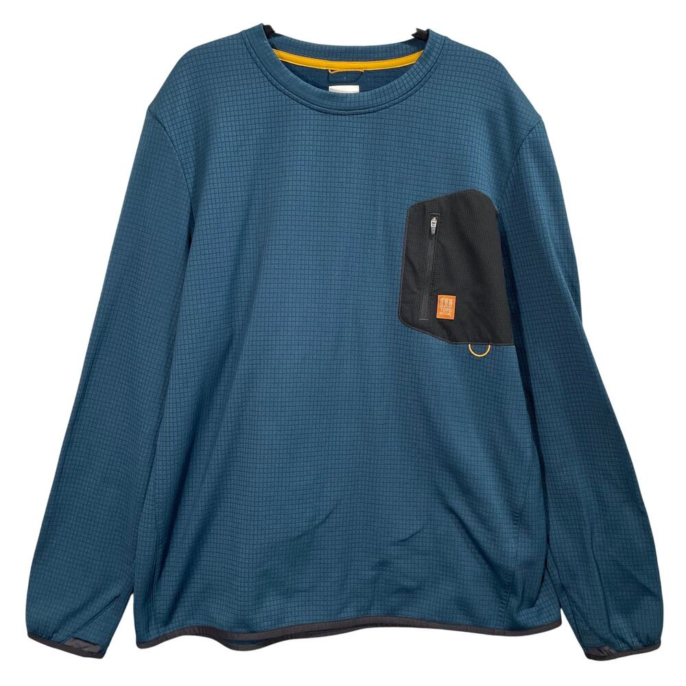 Topo Designs Global Midlayer Crewneck Sweatshirt Men's XXL Blue Gridded Fleece